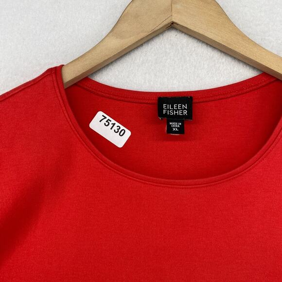 EILEEN FISHER Top XL Cotton Interlock Jersey Boxy Crewneck Short Sleeve Red - Picture 10 of 10